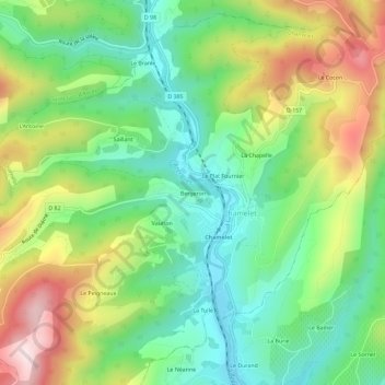 Mapa topográfico Bergeron, altitude, relevo