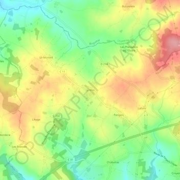 Mapa topográfico Le Mas, altitude, relevo