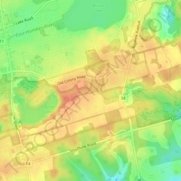 Mapa topográfico Oak Ridges Corridor Park, altitude, relevo
