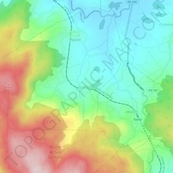 Mapa topográfico Quintiães, altitude, relevo