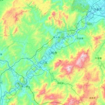 Mapa topográfico 三明市, altitude, relevo
