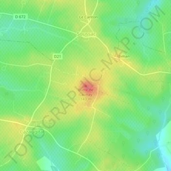Mapa topográfico Butte de Launay, altitude, relevo