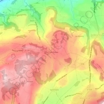 Mapa topográfico Les Trois Chênes, altitude, relevo
