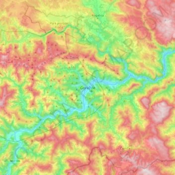 Mapa topográfico Goražde, altitude, relevo