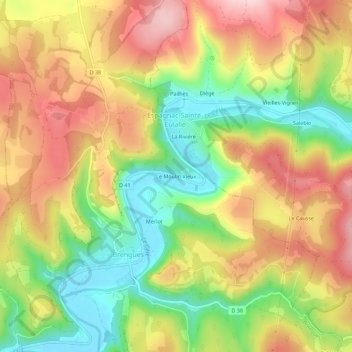 Mapa topográfico Le Moulin Vieux, altitude, relevo