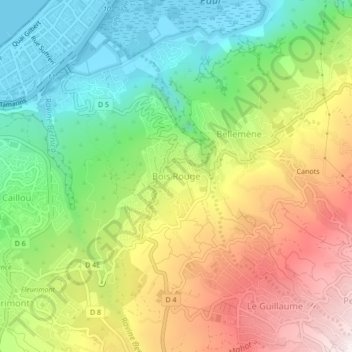 Mapa topográfico Bois Rouge, altitude, relevo