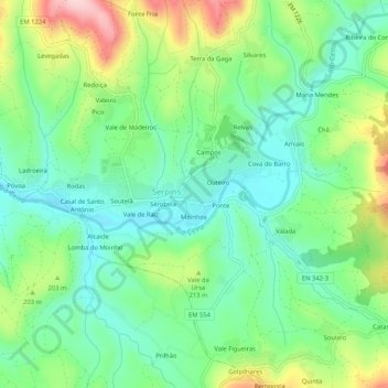 Mapa topográfico Gândara, altitude, relevo