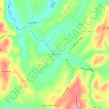 Mapa topográfico Sams Creek, altitude, relevo