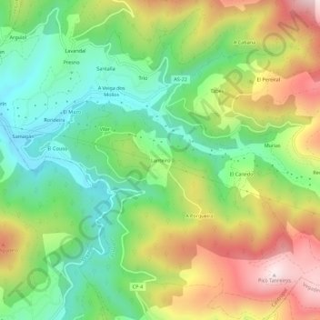 Mapa topográfico Lanteiro, altitude, relevo
