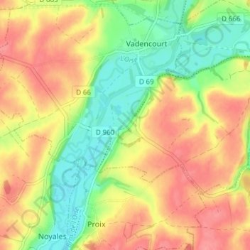 Mapa topográfico Bohéries, altitude, relevo