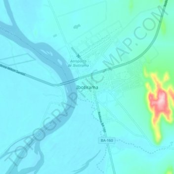 Mapa topográfico Ibotirama, altitude, relevo