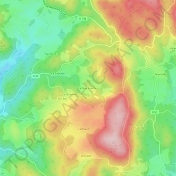 Mapa topográfico Le Mas Faucher, altitude, relevo