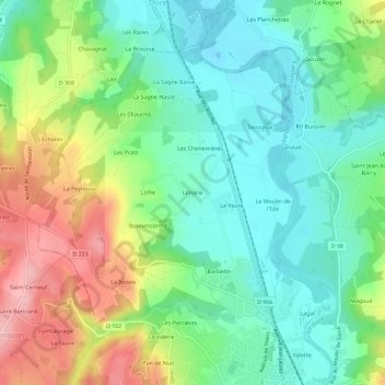 Mapa topográfico Limarie, altitude, relevo
