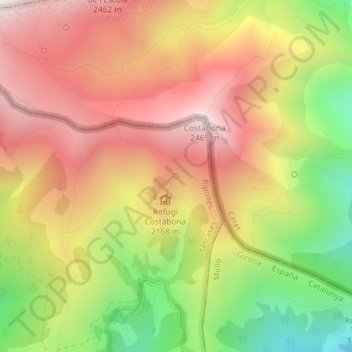 Mapa topográfico Font del Fra Joan, altitude, relevo