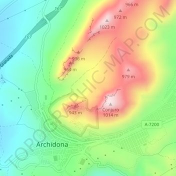 Mapa topográfico La Hoya, altitude, relevo