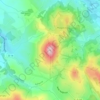 Mapa topográfico Abarratia, altitude, relevo