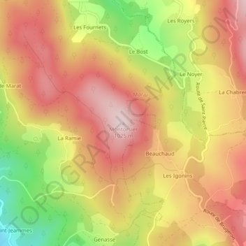 Mapa topográfico Montorsier, altitude, relevo