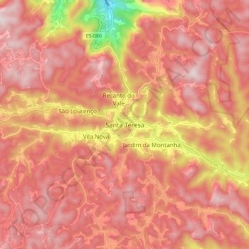 Mapa topográfico Santa Teresa, altitude, relevo