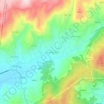 Mapa topográfico Duas Igrejas, altitude, relevo