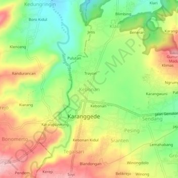 Mapa topográfico Kebonan, altitude, relevo