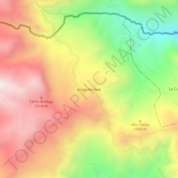 Mapa topográfico Hojas Anchas, altitude, relevo