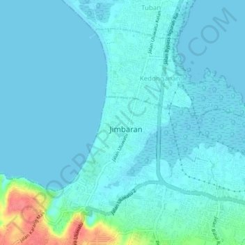 Mapa topográfico Jimbaran, altitude, relevo