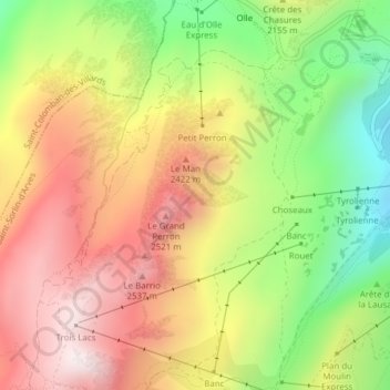 Mapa topográfico Les Perrons, altitude, relevo