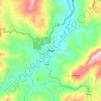 Mapa topográfico Villeta, altitude, relevo