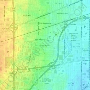 Mapa topográfico Drexel Gardens, altitude, relevo