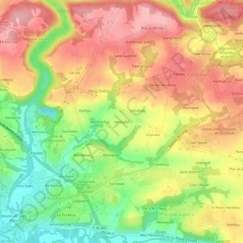Mapa topográfico Kerdudal, altitude, relevo
