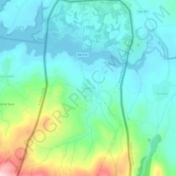 Mapa topográfico Tourém, altitude, relevo