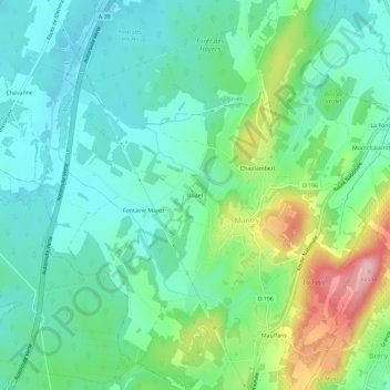 Mapa topográfico Bodet, altitude, relevo