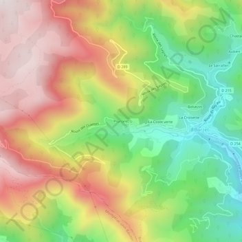 Mapa topográfico Prunaret, altitude, relevo