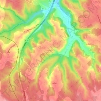 Mapa topográfico Fouytery, altitude, relevo