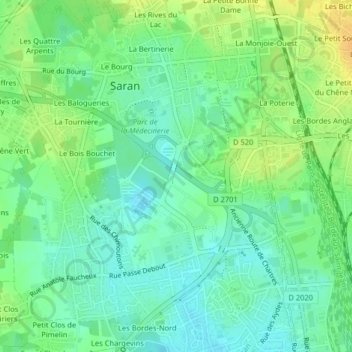 Mapa topográfico Le Pensier, altitude, relevo