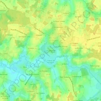 Mapa topográfico Les Courtelets, altitude, relevo