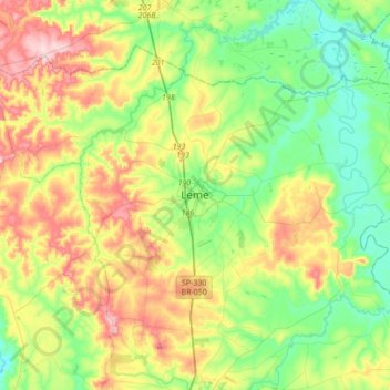 Mapa topográfico Leme, altitude, relevo
