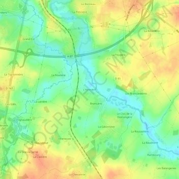 Mapa topográfico L'Yonnière, altitude, relevo
