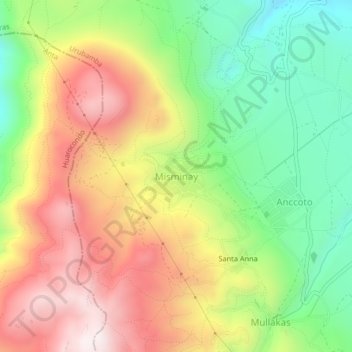 Mapa topográfico Misminay, altitude, relevo