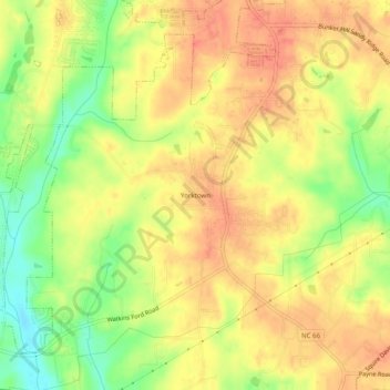 Mapa topográfico Yorktown, altitude, relevo