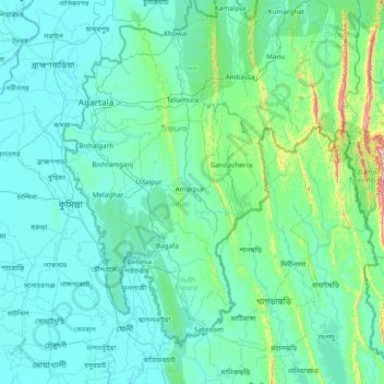 Mapa topográfico South Tripura, altitude, relevo