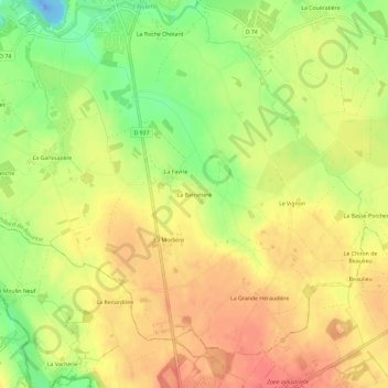 Mapa topográfico La Barretière, altitude, relevo