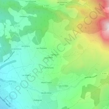Mapa topográfico Les Payas, altitude, relevo