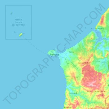 Mapa topográfico Peniche, altitude, relevo