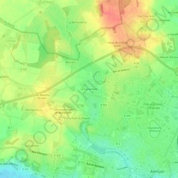 Mapa topográfico La Corneillière, altitude, relevo