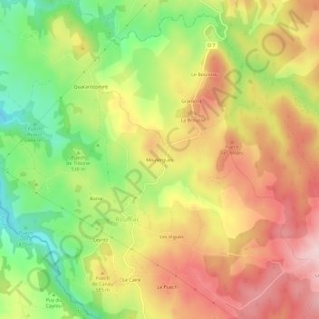 Mapa topográfico Moulergues, altitude, relevo