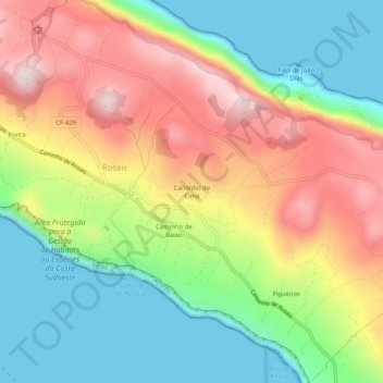 Mapa topográfico Caminho de Cima, altitude, relevo