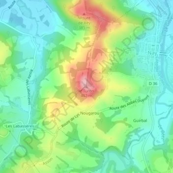 Mapa topográfico le Turon, altitude, relevo