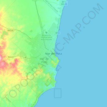 Mapa topográfico Mar del Plata, altitude, relevo