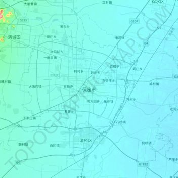 Mapa topográfico Baoding, altitude, relevo